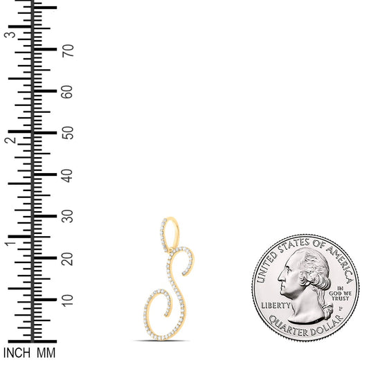 0.43 Ctw Natural Diamond Cursive Initial Letter S Pendant in 10k Yellow Gold