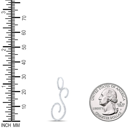 0.43 Ctw Natural Diamond Cursive Initial Letter S Pendant in 10k White Gold