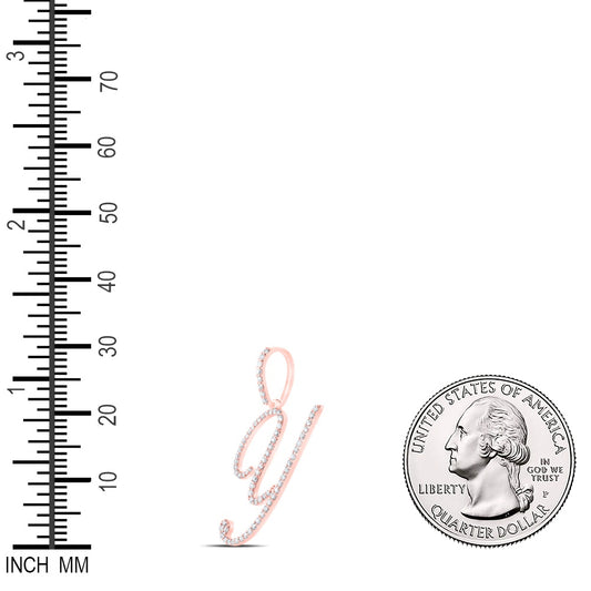 0.47 Ctw Natural Diamond Cursive Initial Letter Y Pendant in 10k Rose Gold