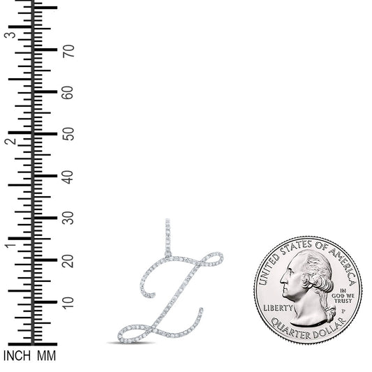 0.65 Ctw Natural Diamond Cursive Initial Letter L Pendant in 10k White Gold