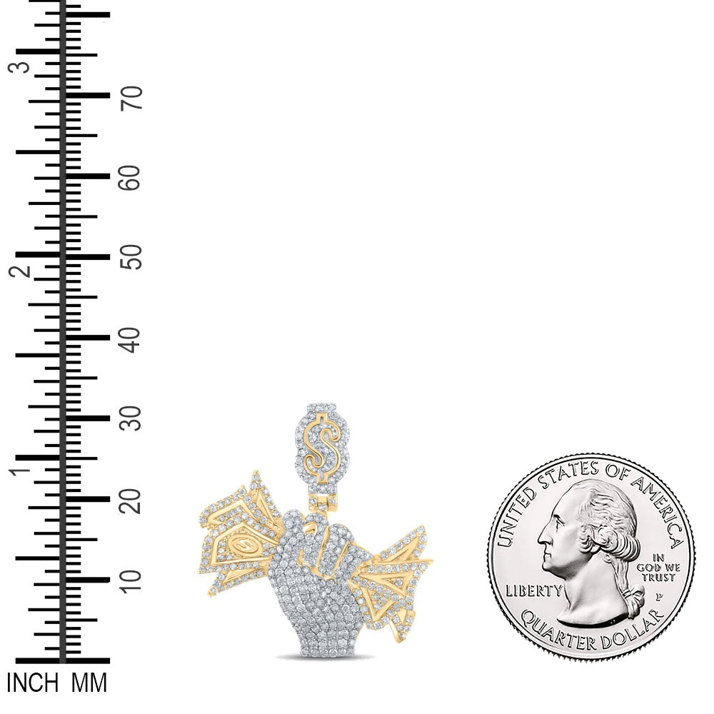 2.64 Ctw Natural Diamond Money Fist Pendant in 10k Yellow Gold
