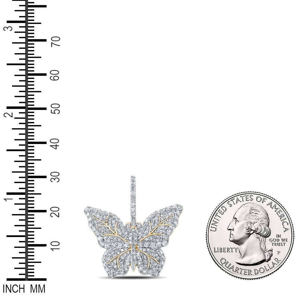 1.56 Ctw Natural Diamond Cluster Butterfly Pendant in 10k Yellow Gold