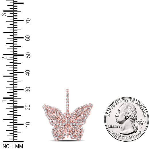 1.51 Ctw Natural Diamond Cluster Butterfly Pendant in 10k Rose Gold