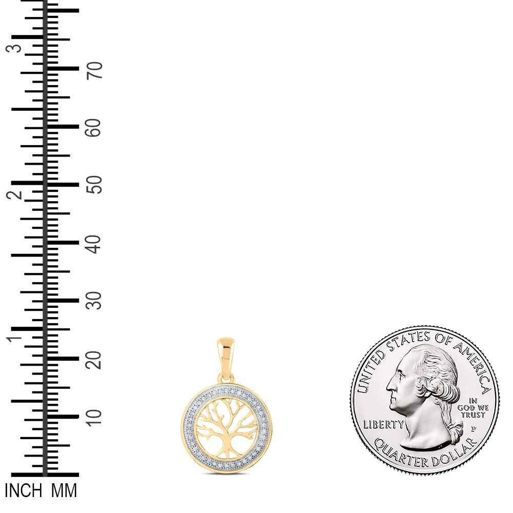 0.1 Ctw Natural Diamond Circular Border Tree Of Life Pendant in 10k Yellow Gold