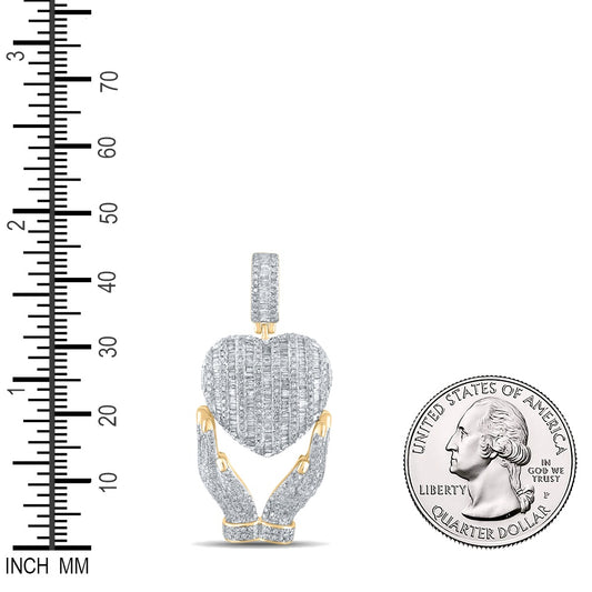 1.81 Ctw Natural Diamond Heart On The Hands Pendant in 10k Yellow Gold