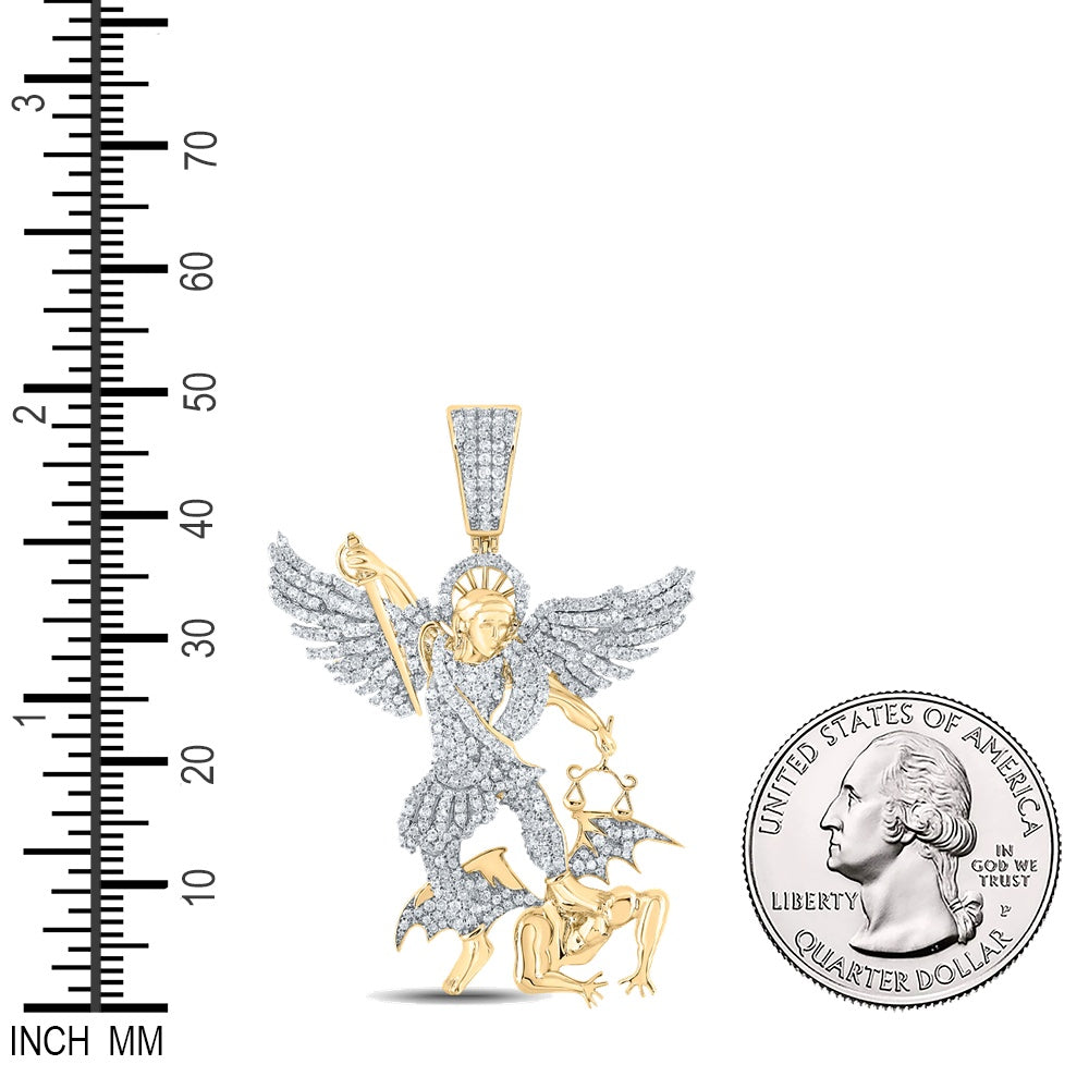 1.21 Ctw Natural Diamond Archangel Michael Pendant in 10k Yellow Gold