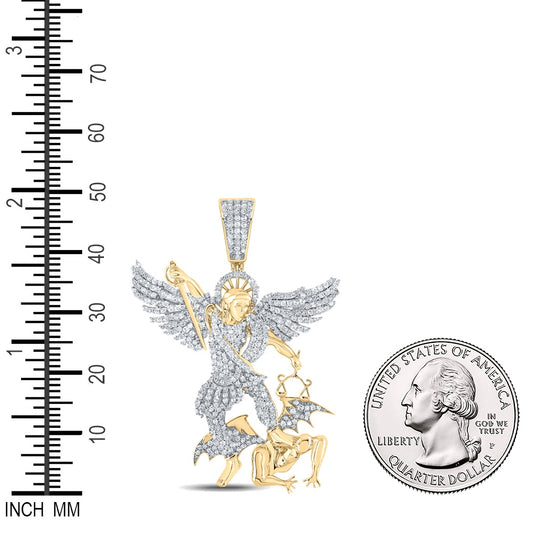1.21 Ctw Natural Diamond Archangel Michael Pendant in 10k Yellow Gold