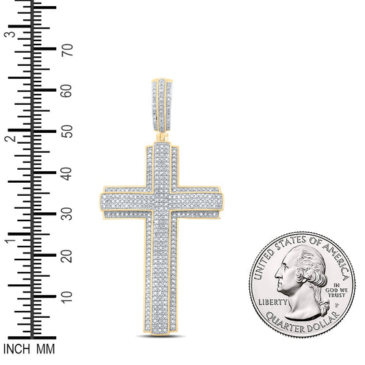 1.01 Ctw Natural Diamond Hiphop Cross Religious Pendant in 10k Yellow Gold