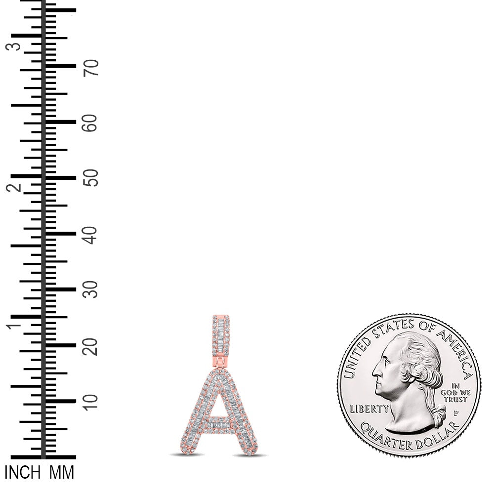0.48 Ctw Natural Diamond Baguette Initial letter A Pendant in 10k Rose Gold