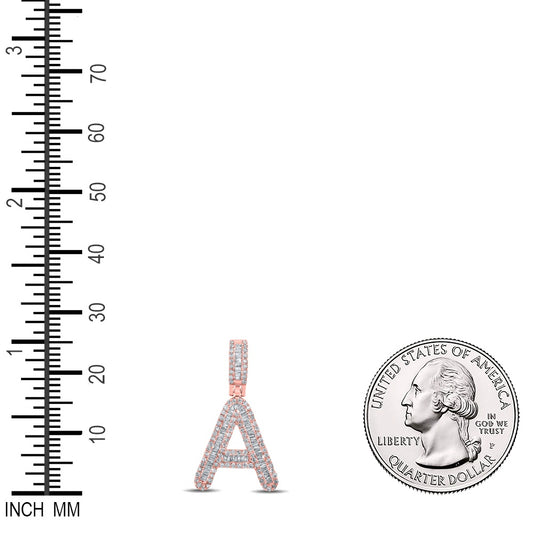 0.48 Ctw Natural Diamond Baguette Initial letter A Pendant in 10k Rose Gold