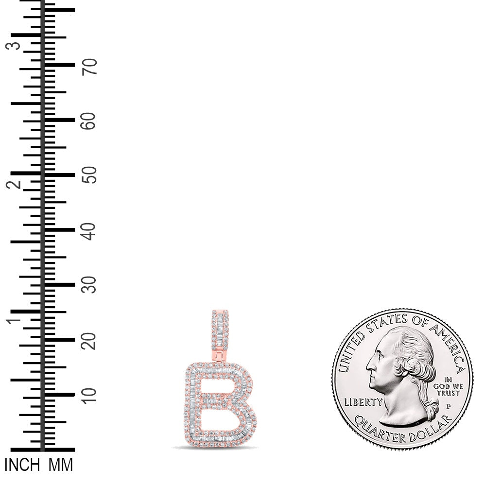 0.59 Ctw Natural Diamond Baguette Initial letter B Pendant in 10k Rose Gold