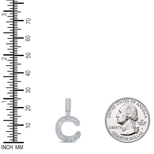 0.45 Ctw Natural Diamond Baguette Initial letter C Pendant in 10k White Gold
