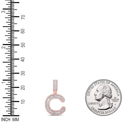 0.45 Ctw Natural Diamond Baguette Initial letter C Pendant in 10k Rose Gold