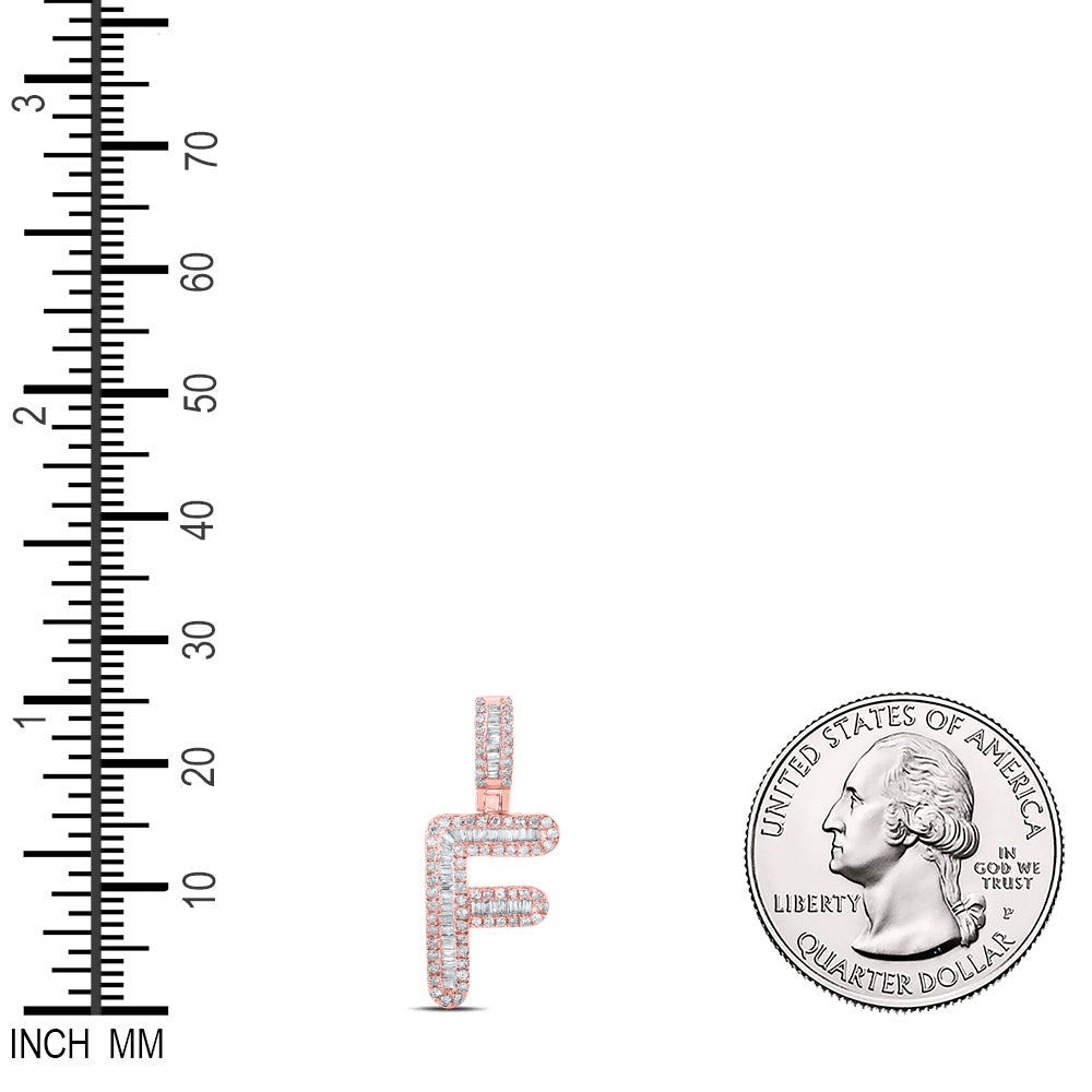 0.38 Ctw Natural Diamond Baguette Initial letter F Pendant in 10k Rose Gold