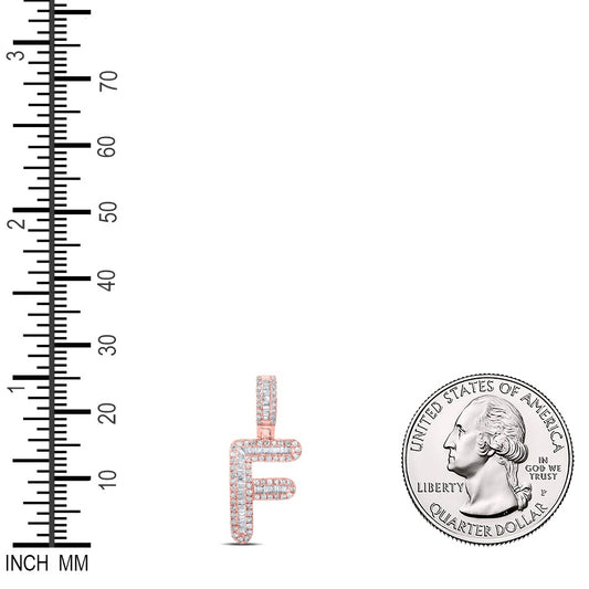 0.38 Ctw Natural Diamond Baguette Initial letter F Pendant in 10k Rose Gold