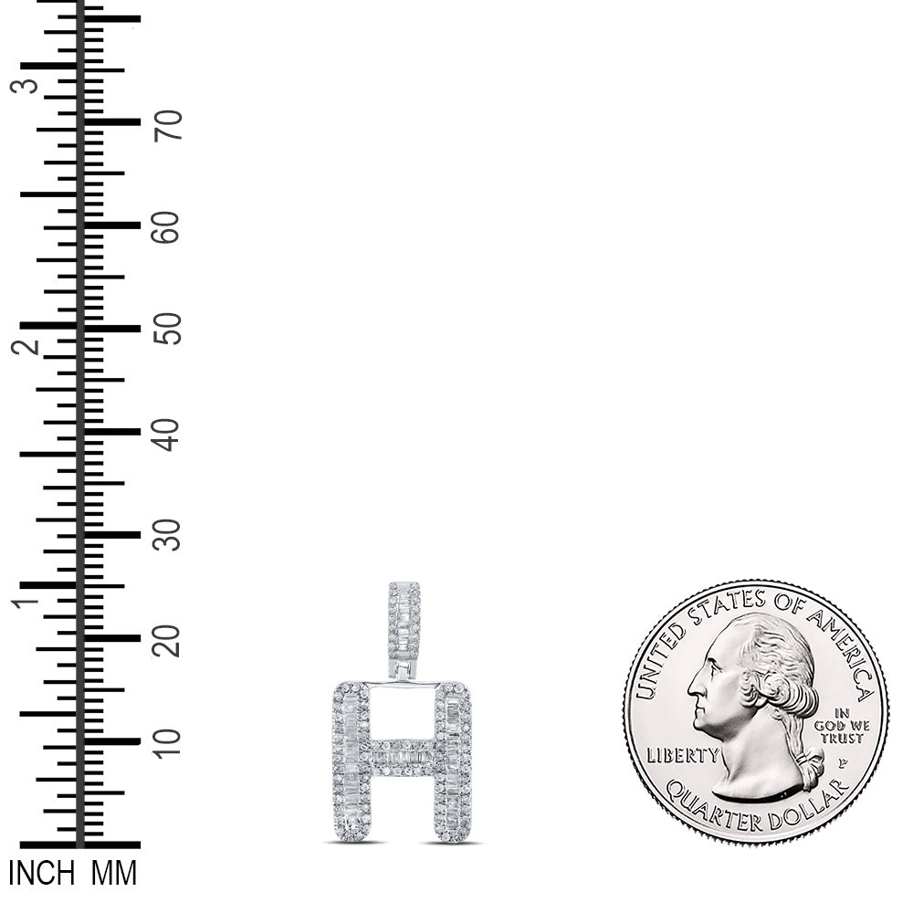 0.46 Ctw Natural Diamond Baguette Initial letter H Pendant in 10k White Gold