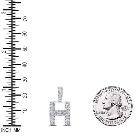 0.46 Ctw Natural Diamond Baguette Initial letter H Pendant in 10k White Gold