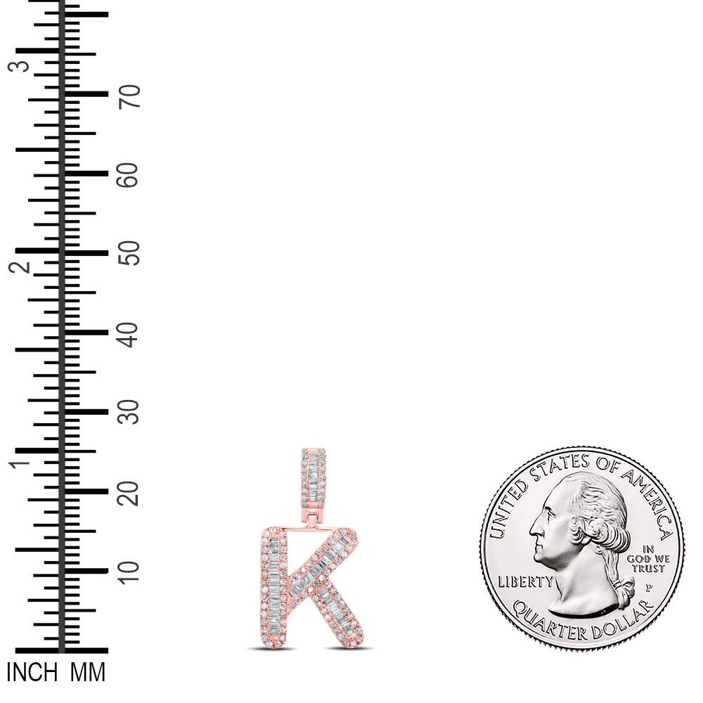 0.44 Ctw Natural Diamond Baguette Initial letter K Pendant in 10k Rose Gold