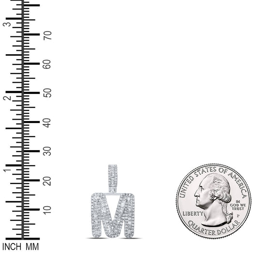 0.69 Ctw Natural Diamond Baguette Initial letter M Pendant in 10k White Gold