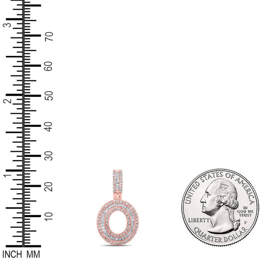 0.47 Ctw Natural Diamond Baguette Initial letter O Pendant in 10k Rose Gold