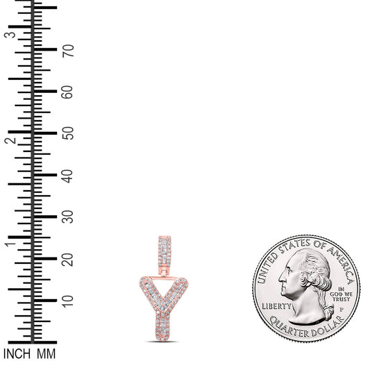 0.33 Ctw Natural Diamond Baguette Initial letter Y Pendant in 10k Rose Gold