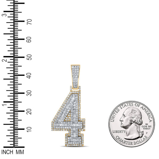 1.53 Ctw Natural Diamond Block Number Four 4 Pendant in 10k Two-tone Gold