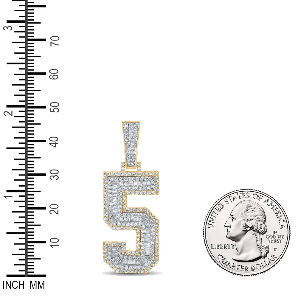 1.62 Ctw Natural Diamond Block Number Five 5 Pendant in 10k Two-tone Gold