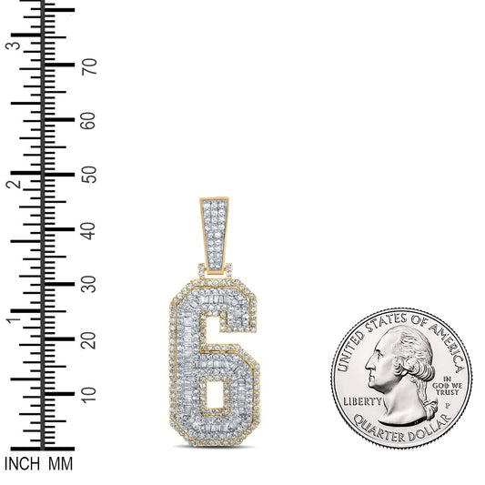 1.63 Ctw Natural Diamond Block Number Six 6 Pendant in 10k Two-tone Gold