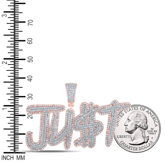 2.6 Ctw Natural Diamond JUST Nameplate Dollar Sign Pendant in 10k Two-tone Gold