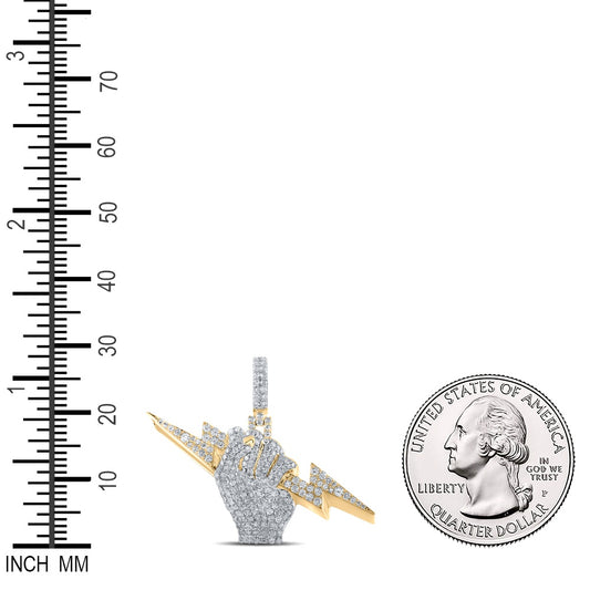 2.4 Ctw Natural Diamond Hiphop Clenched Fist Holding a Lightning Bolt Pendant in 10k Yellow Gold