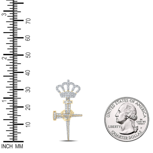 2.98 Ctw Natural Diamond Nail Cross Crown Pendant in 10k Yellow Gold
