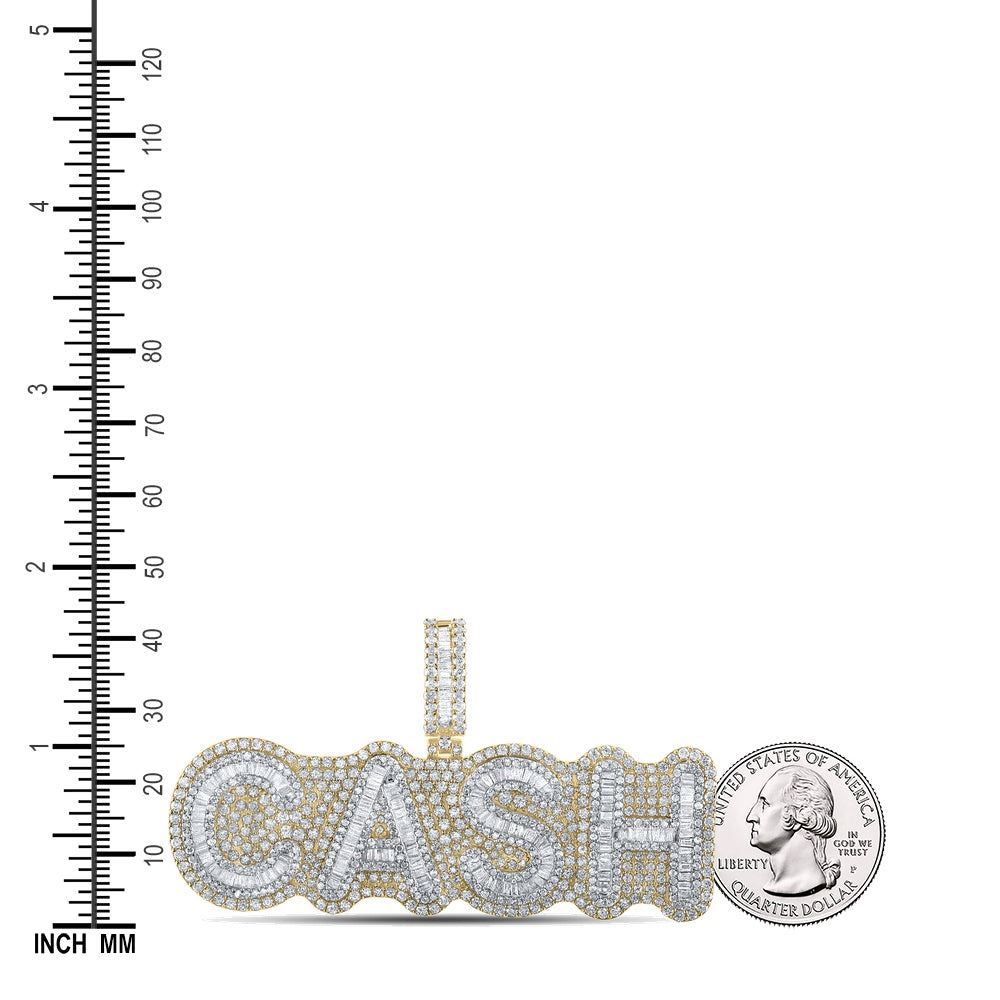 7.34 Ctw Natural Diamond Cash Nameplate Pendant in 10k Two-tone Gold