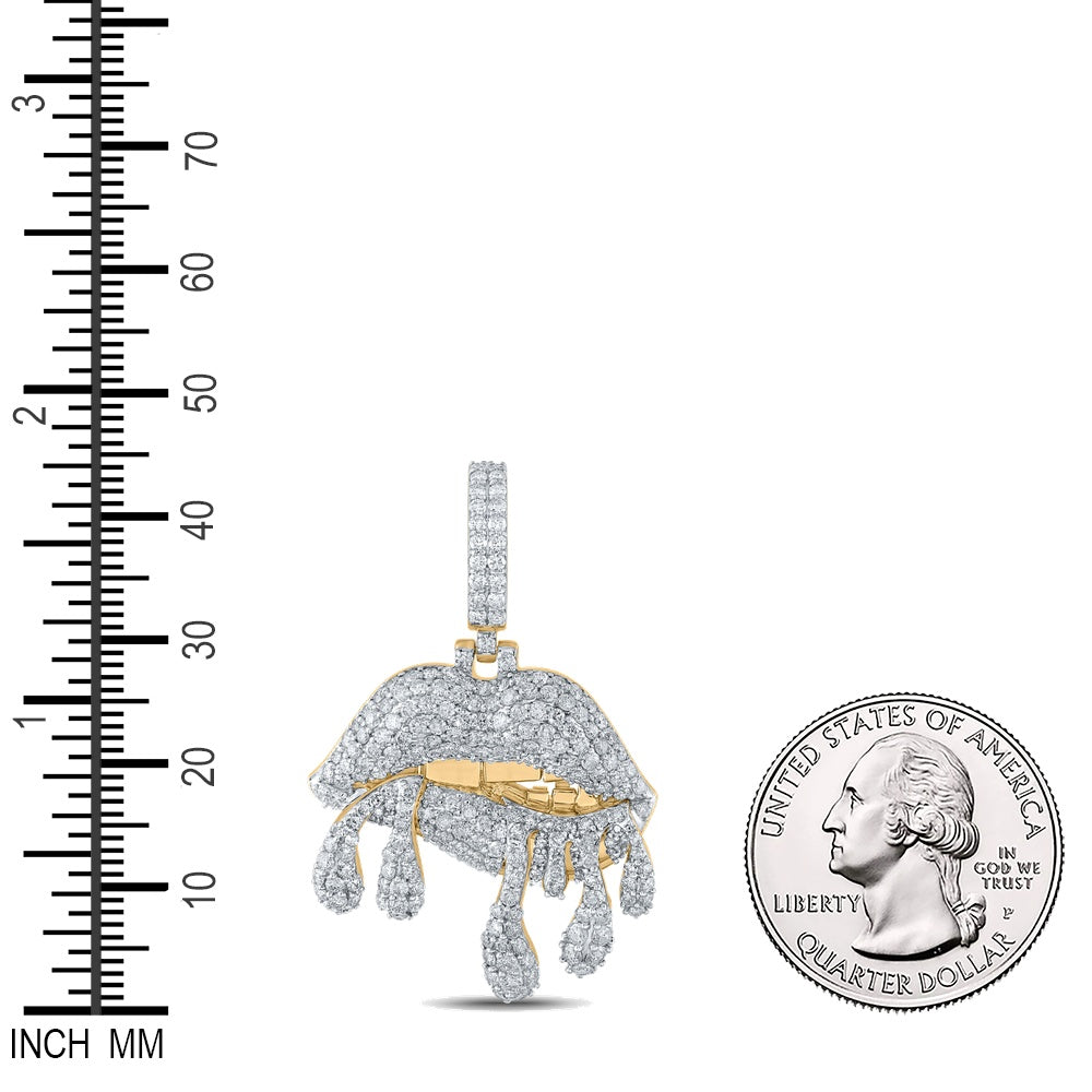 3.2 Ctw Natural Diamond Dripping Lips Pendant in 10k Yellow Gold