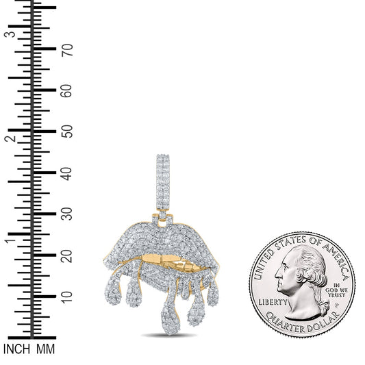 3.2 Ctw Natural Diamond Dripping Lips Pendant in 10k Yellow Gold