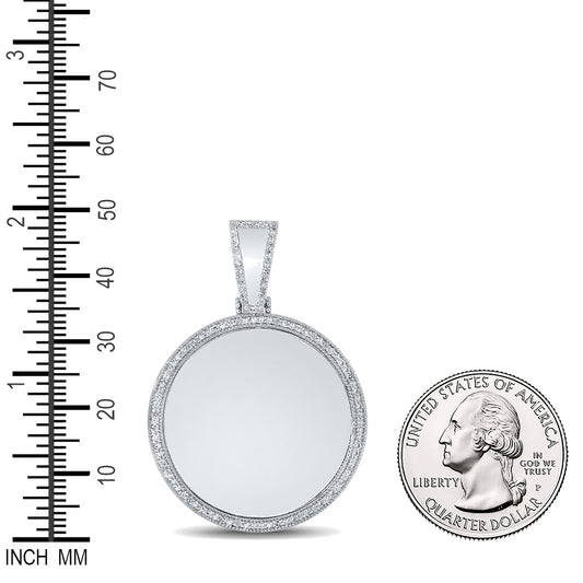 0.63 Ctw Natural Diamond Round Circular Memory Picture Frame Pendant in 10k White Gold