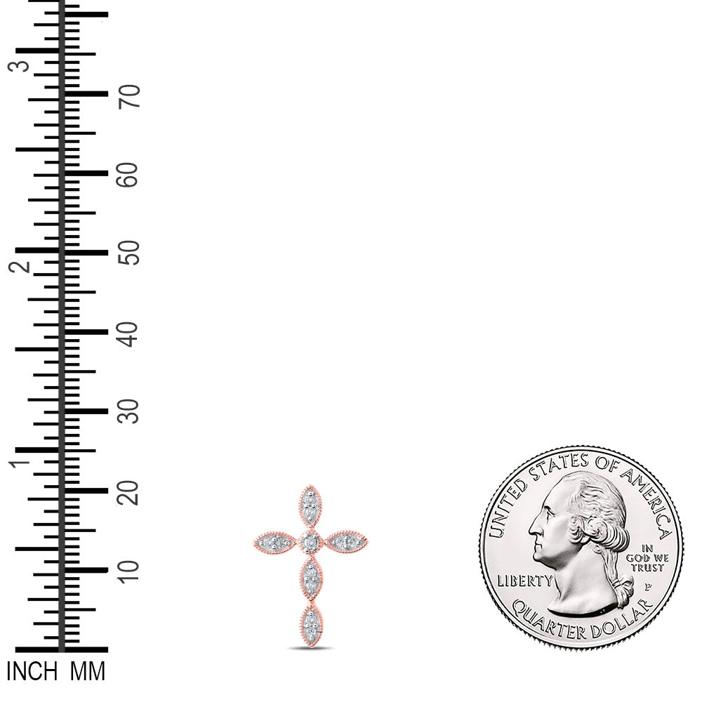 0.12 Ctw Natural Diamond Marquise Cross Religious Pendant in 10k Rose Gold