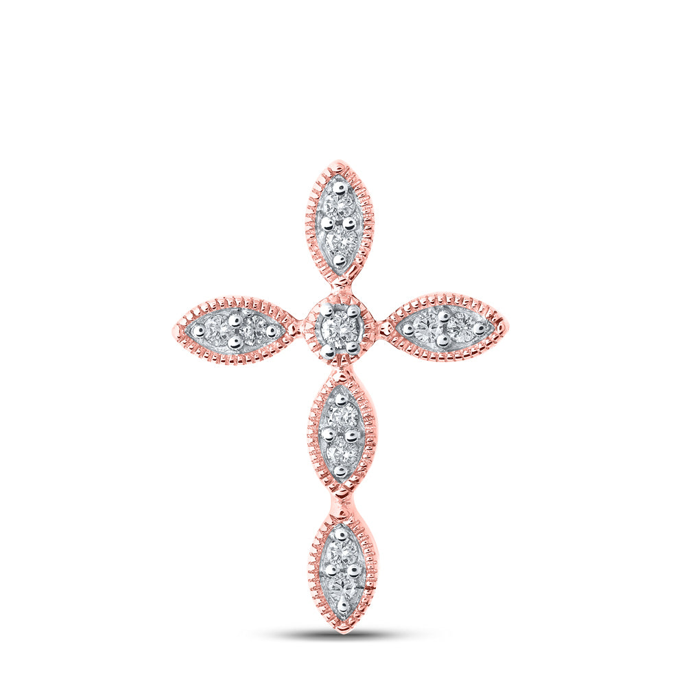 0.12 Ctw Natural Diamond Marquise Cross Religious Pendant in 10k Rose Gold