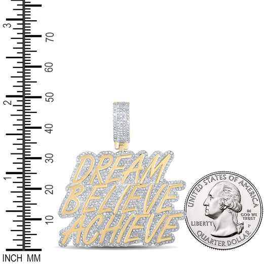 1.8 Ctw Natural Diamond Dream Believe Achieve Nameplate Pendant in 10k Yellow Gold