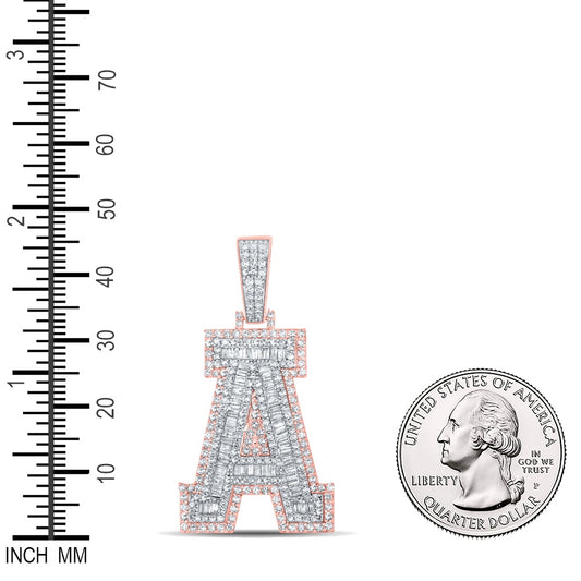 1.87 Ctw Natural Diamond Block Letter Initial Alphabet A Pendant in 10k Two-tone Gold