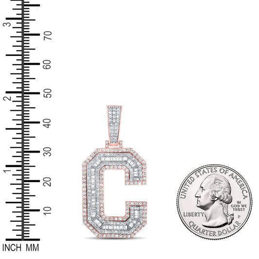 1.8 Ctw Natural Diamond Block Letter Initial Alphabet C Pendant in 10k Two-tone Gold