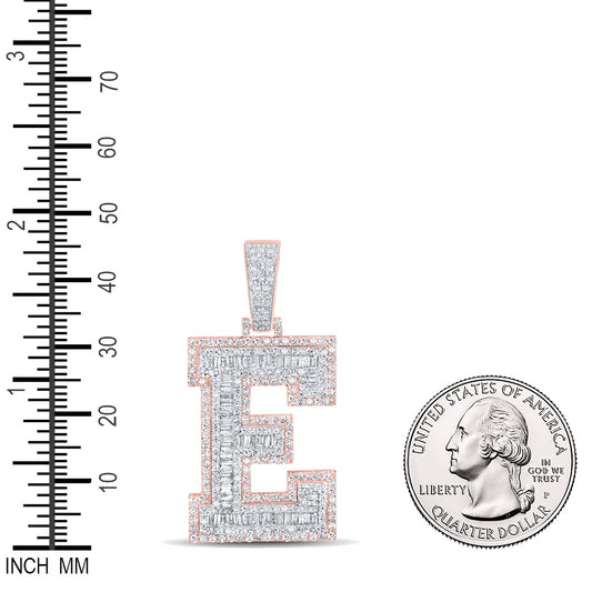 2.17 Ctw Natural Diamond Block Letter Initial Alphabet E Pendant in 10k Two-tone Gold