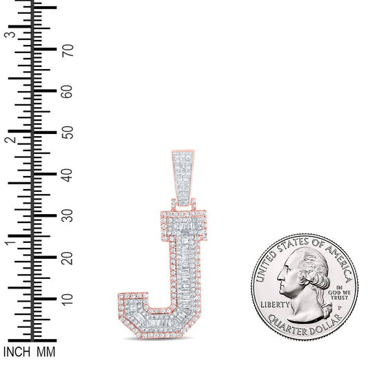 1.41 Ctw Natural Diamond Block Letter Initial Alphabet F Pendant in 10k Two-tone Gold