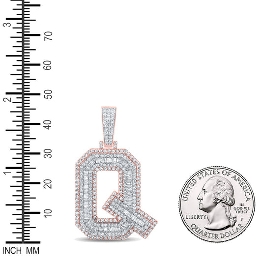 2.2 Ctw Natural Diamond Block Letter Initial Alphabet Q Pendant in 10k Two-tone Gold