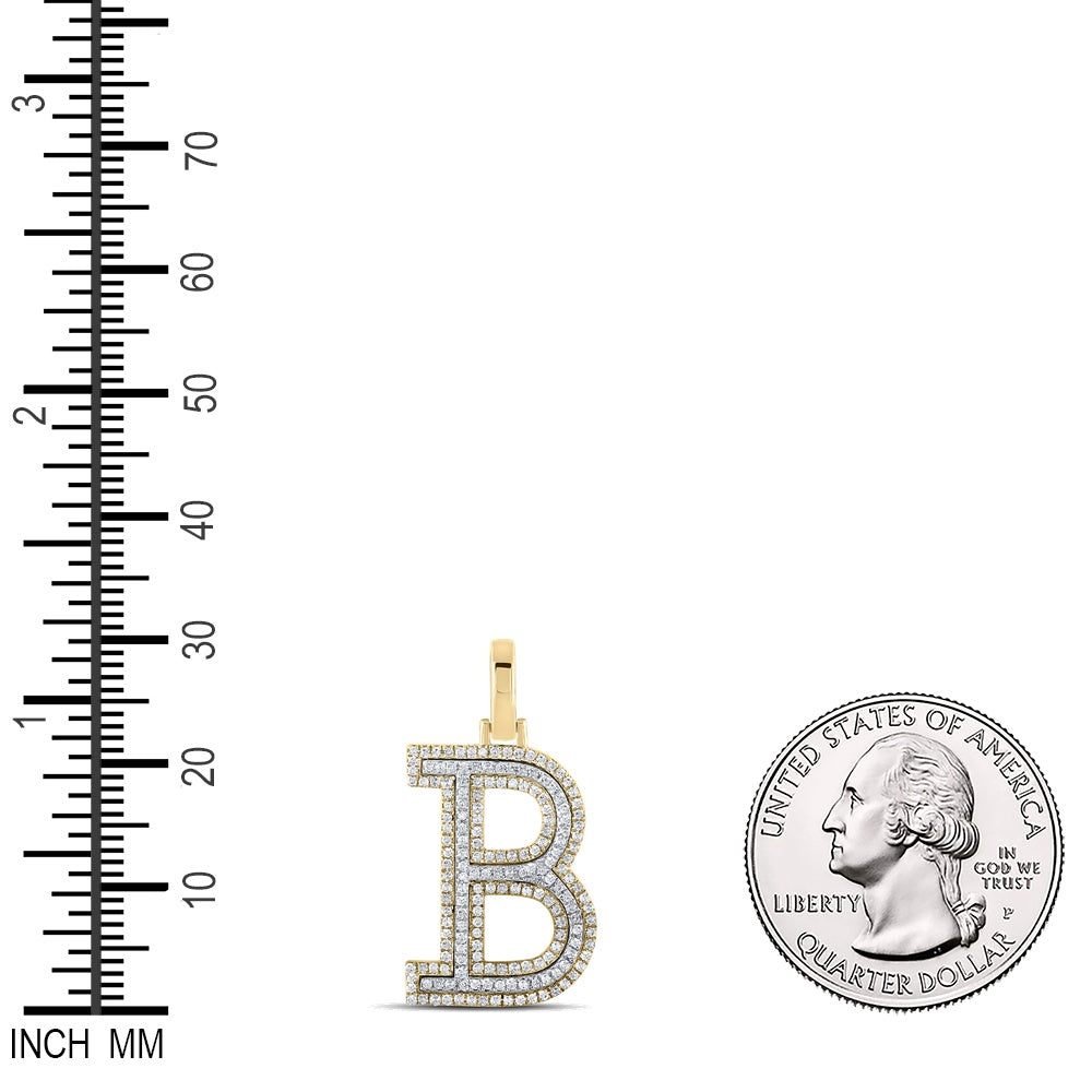 0.47 Ctw Natural Diamond Block Initial Letter B Pendant in 10k Two-tone Gold