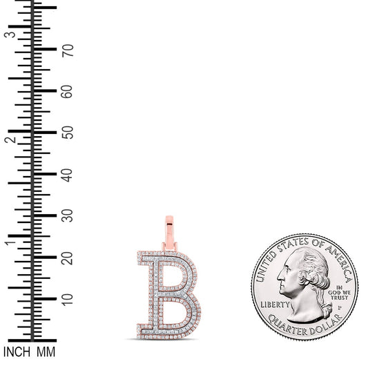 0.47 Ctw Natural Diamond Block Initial Letter B Pendant in 10k Two-tone Gold