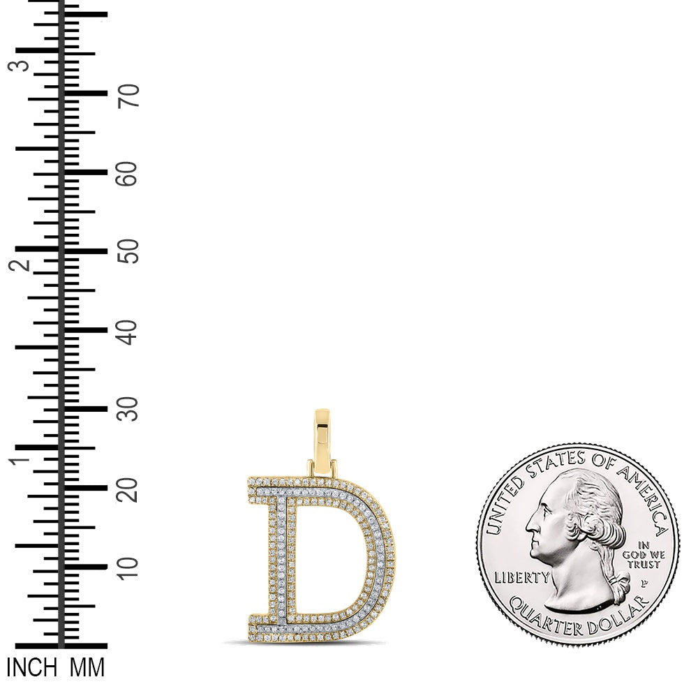 0.48 Ctw Natural Diamond Block Initial Letter D Pendant in 10k Two-tone Gold