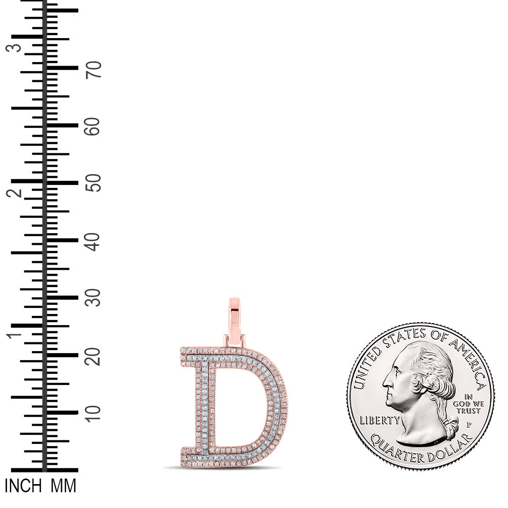 0.48 Ctw Natural Diamond Block Initial Letter D Pendant in 10k Two-tone Gold