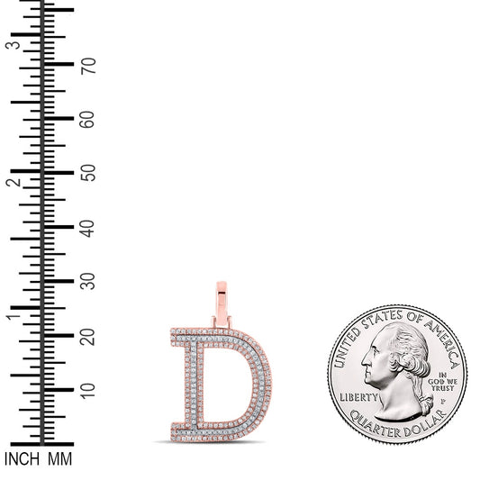 0.48 Ctw Natural Diamond Block Initial Letter D Pendant in 10k Two-tone Gold