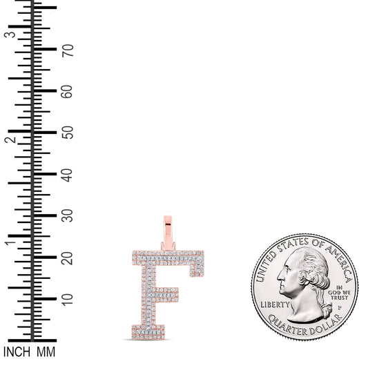 0.37 Ctw Natural Diamond Block Initial Letter F Pendant in 10k Two-tone Gold