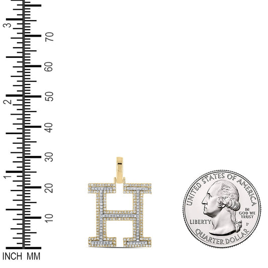 0.58 Ctw Natural Diamond Block Initial Letter H Pendant in 10k Two-tone Gold